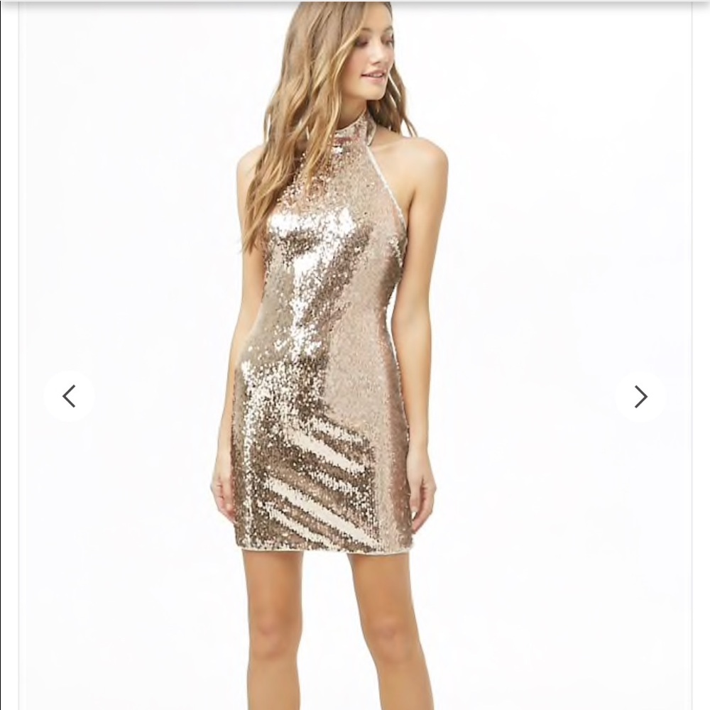 NWT Gold Glittery Sequin Halter Mini Dress